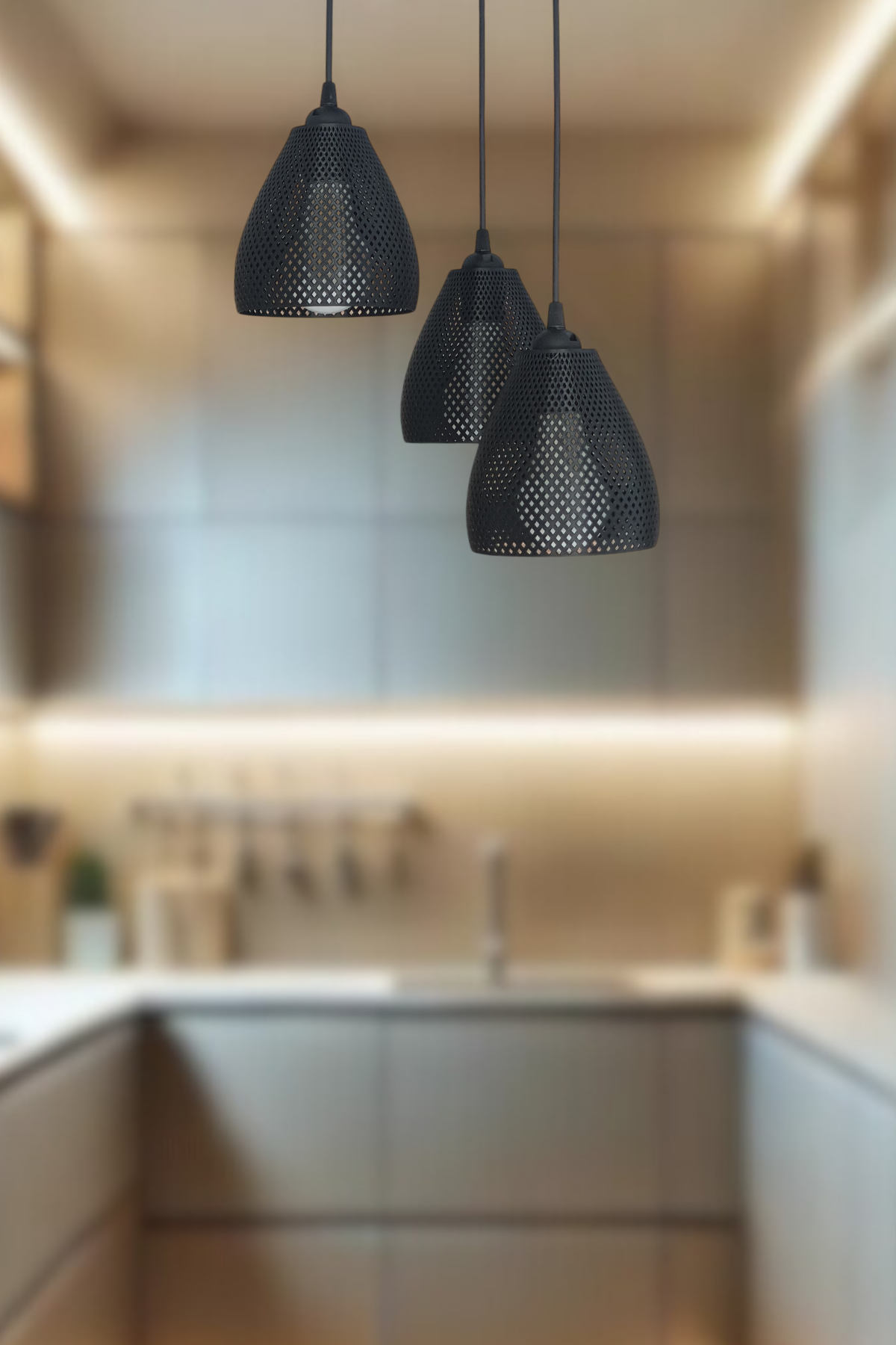 Siyah 3'lü  Baklava Dilim Avize