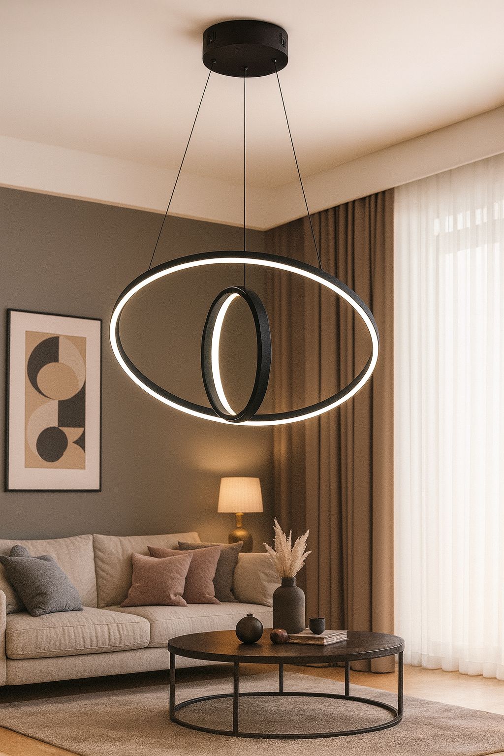 204 - Halka 2li 3 Kanal Dik Led Avize