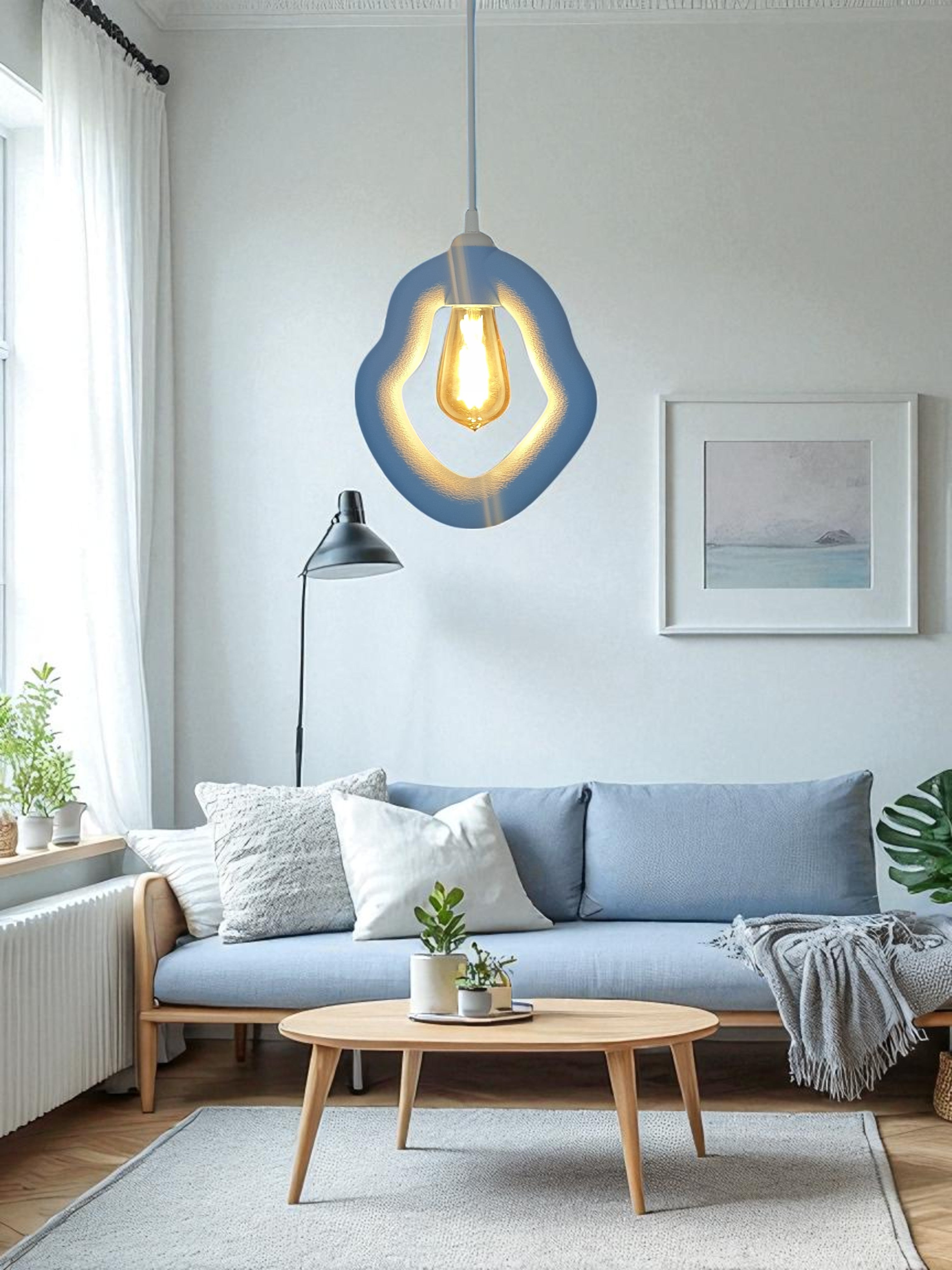 Bohem Beton Görünümlü Avize (Pastel Mavi)