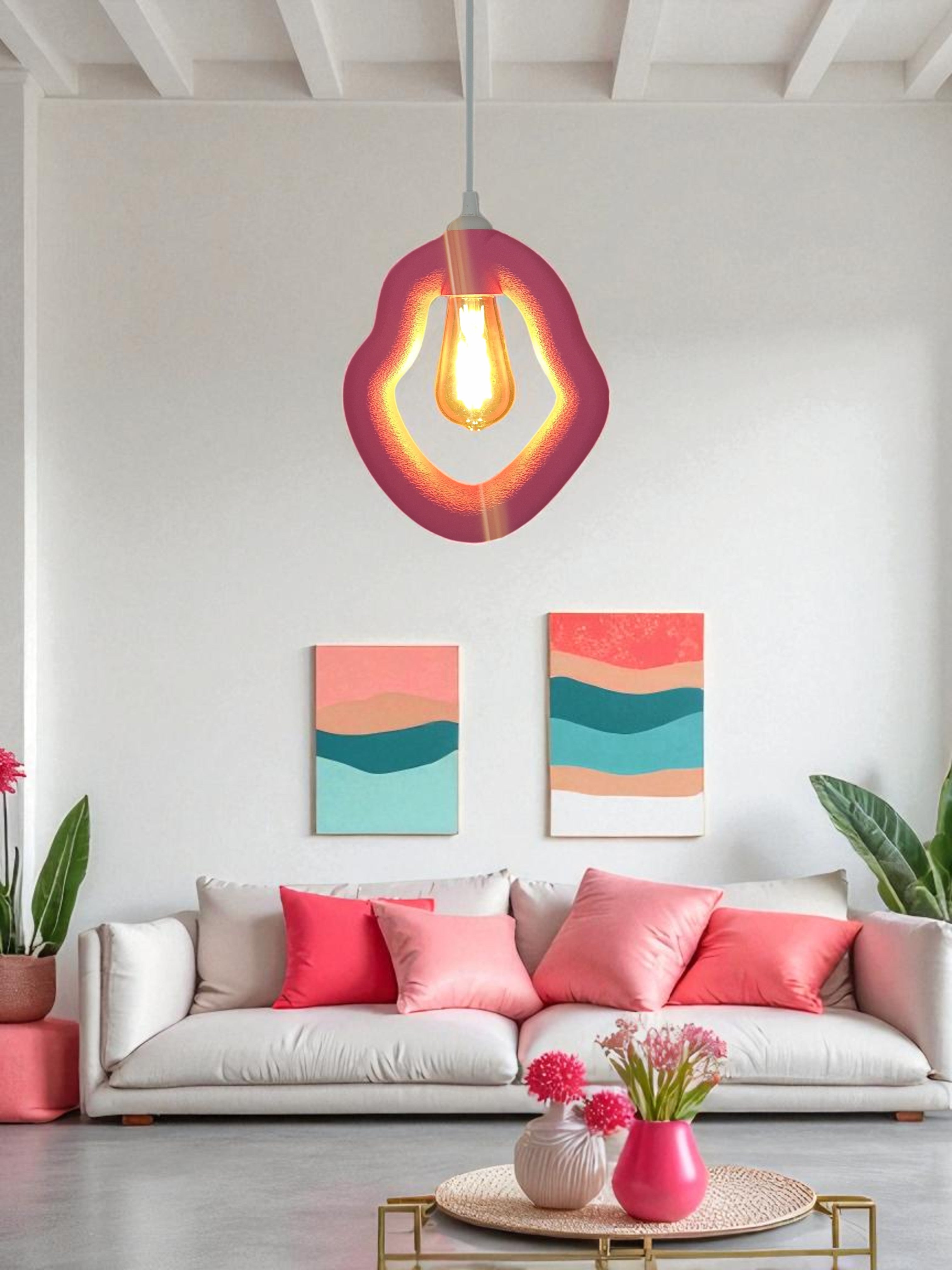 Bohem Beton Görünümlü Avize (Pembe)